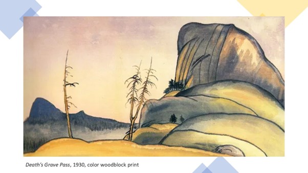 Death's Grave Pass, 1930, color woodblock print